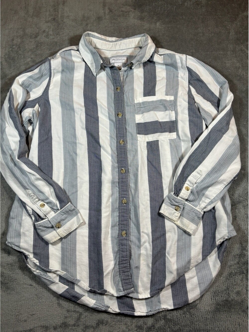 Liz Claiborne Women’s Button Down Blue White Stripes Size XL Cotton Blend